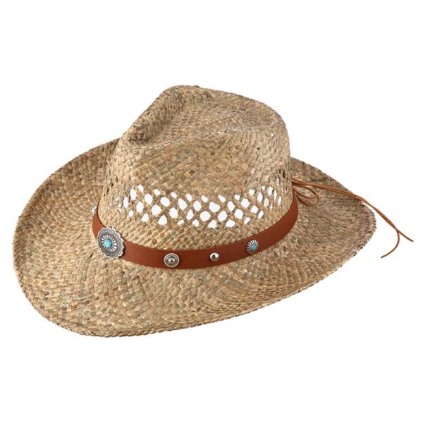 STRAW BEADED BAND COWBOY SUN HAT
