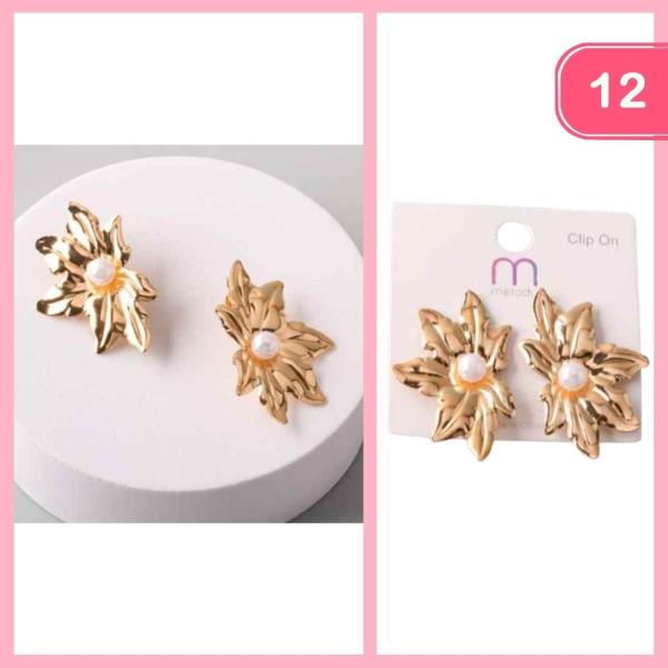SCULPTED SPLIT LILY PEARL CLIP ON EARRINGS (12 UNITS)