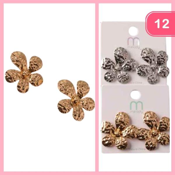 HAMMERED BULBOUS DAISY POST EARRING (12 UNITS)