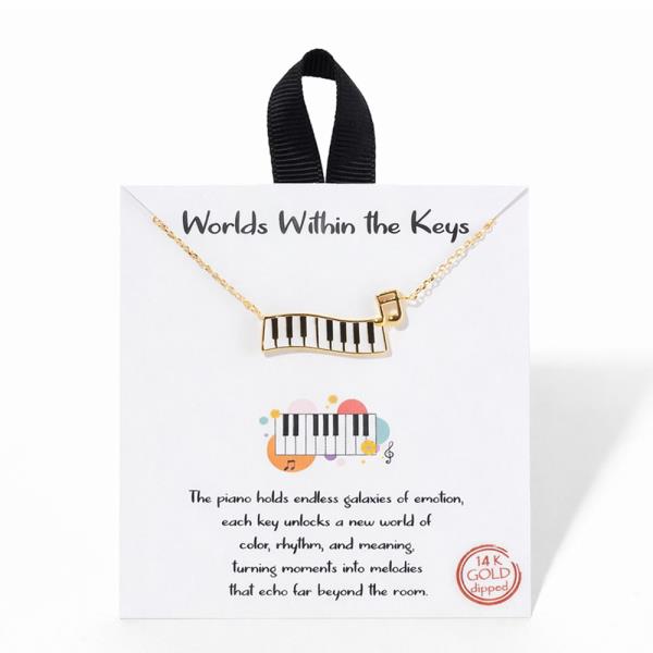 18K GOLD RHODIUM WORLDS WITHIN THE KEYS PIANO PENDANT NECKLACE