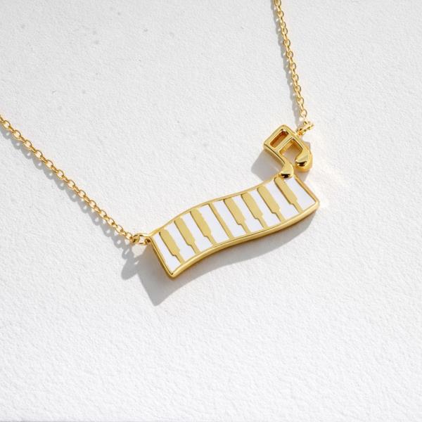 18K GOLD RHODIUM WORLDS WITHIN THE KEYS PIANO PENDANT NECKLACE