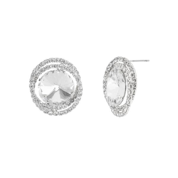 RHINESTONE ROUND CONE POST EARRING
