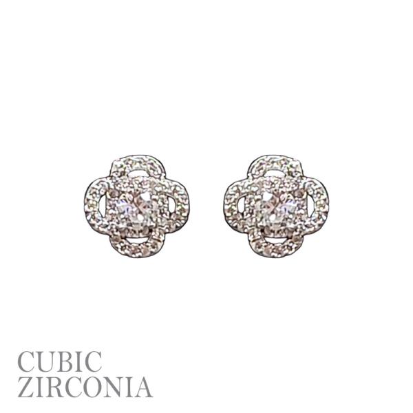 RHINESTONE CZ FLOWER ROUND POST EARRING
