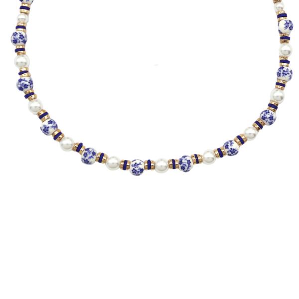 FLOWER BEAD ACCENT DISC NECKLACE