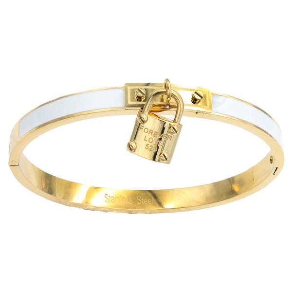 18K GOLD PLATED ENAMEL LOCK STAINLESS STEEL BRACELET