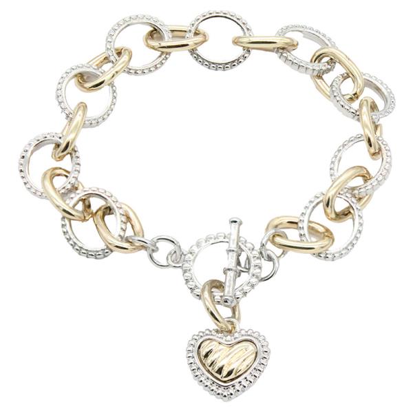 14K GOLD PLATED TWO TONE LONG TOGGLE CHAIN BRACELET