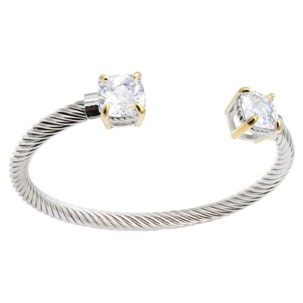 TWO TONES WITH CLEAR STONE CABLE CUFF BRACELET