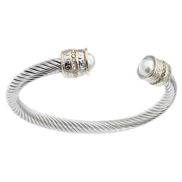 14K GOLD PLATED TWO TONE CLEAR COLOR CUFF CABLE BRACELET