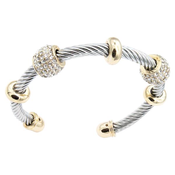 TWO-TONE STONE 6MM CABLE CUFF BRACELETS