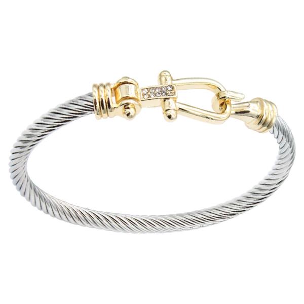 14K GOLD PLATED 2-TONE 5 MM CUFF CABLE BRACELETS