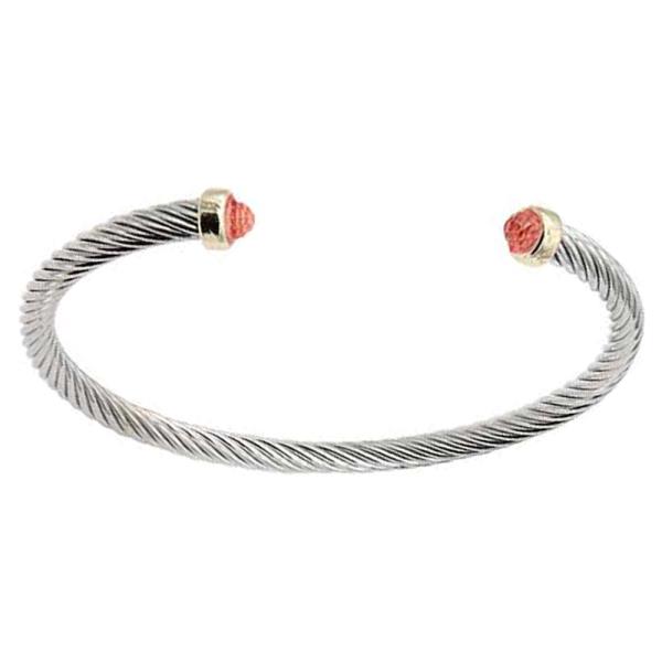 14K GOLD PLATED 2-TONE 4MM CLEAR COLOR CUFF CABLE BRACELETS