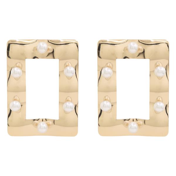 OPEN SHAPE PEARL STUD METAL EARRING