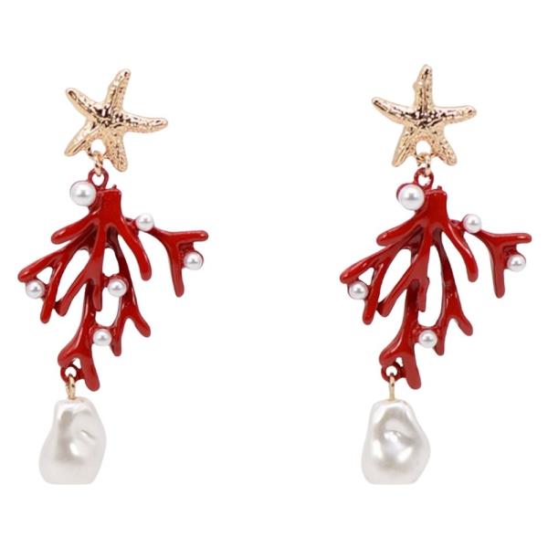 METAL STARFISH PEARL DROP EARRING