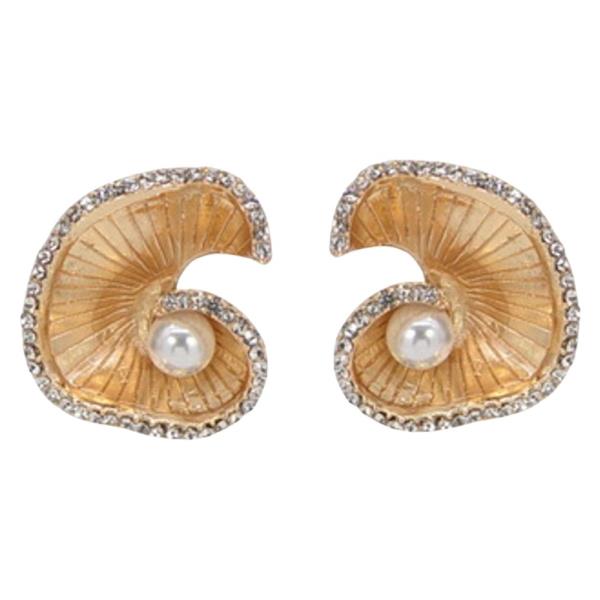 RHINESTONE METAL PEARL SWIRL STUD EARRING