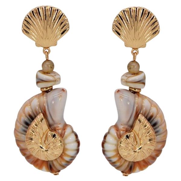 METAL SHELL CLUSTER DROP EARRING