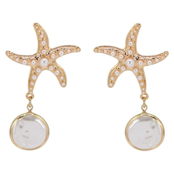 METAL STARFISH PEARL DROP EARRING