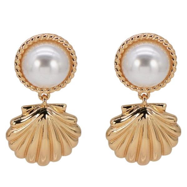 METAL PEARL SHELL DROP EARRING