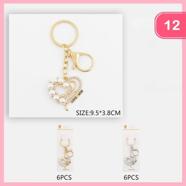 RHINESTONE PEARL LOVE MOM KEYCHAIN (12 UNITS)
