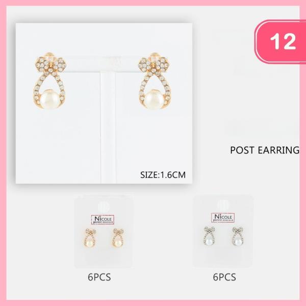 RHINESTONE PEARL POST EARRING (12 UNITS)