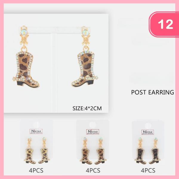 RHINESTONE WESTERN BOOT DANGLE EARRINGS (12 UNITS)