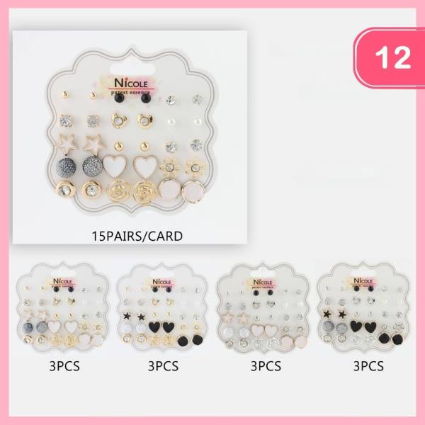 MIXED PEARLS CRYSTAL HEART POST EARRINGS (12 UNITS)