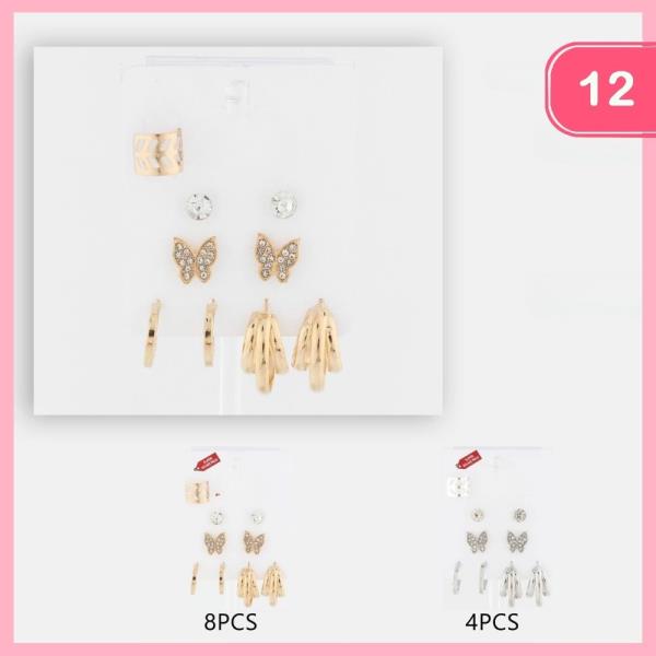 BUTTERFLY RHINESTONE POST HOOP EARRINGS (12 UNITS)