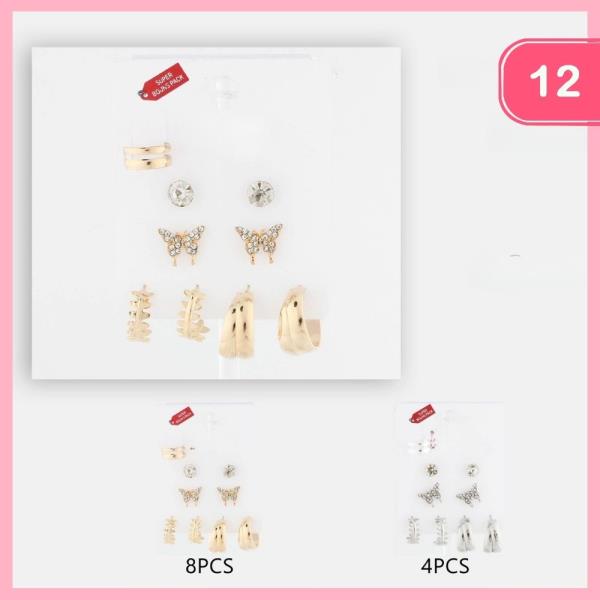 RHINESTONE BUTTERFLY POST HUGGIE HOOP EARRING SET