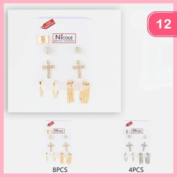 CROSS HOOP HUGGIE EARRINGS SET (12 UNITS)