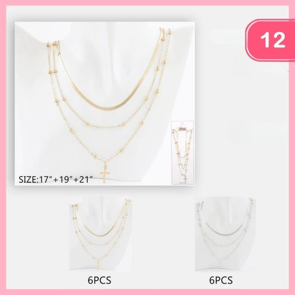 LAYERED NECKLACE CROSS PENDANT NECKLACE  (12 UNITS)