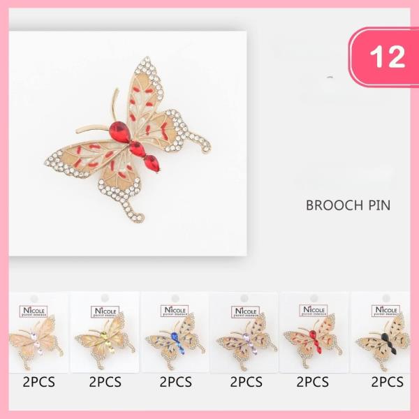 RHINESTONE BUTTERFLY BROOCH (12 UNITS)
