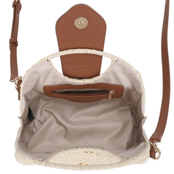 STYLISH BEADED STRAW HANDLE SATCHEL BAG