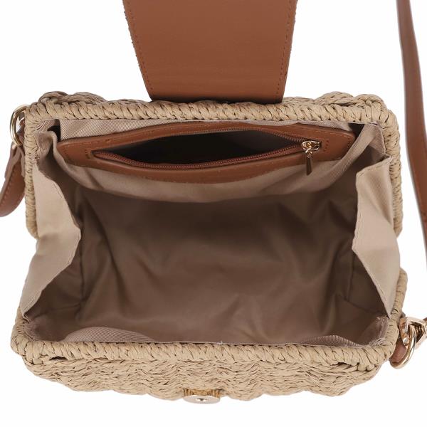 STYLISH BEADED STRAW HANDLE CROSSBODY BAG