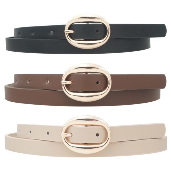 BUBBLED OVAL BUCKLE TRIO SKINNY BELT