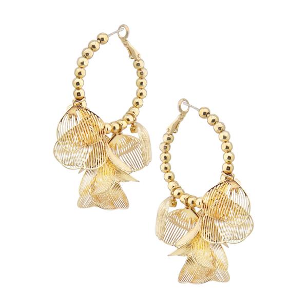 METAL BALL HOOP FLOWER EARRING