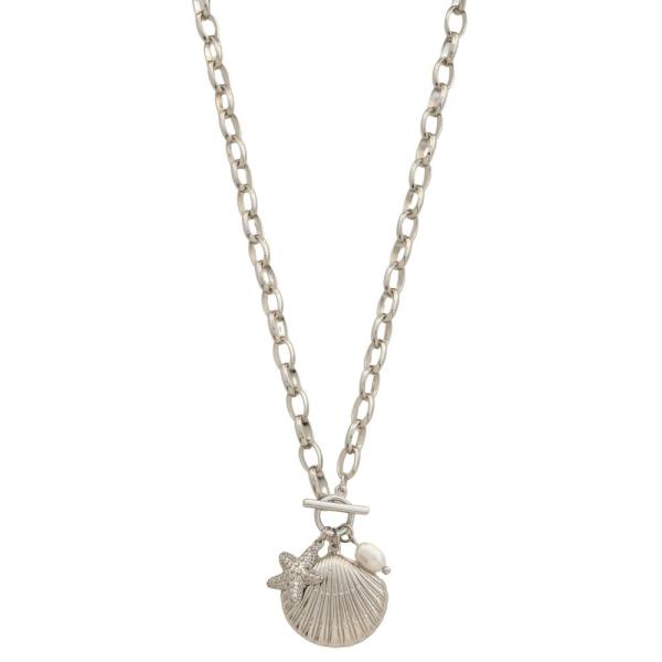METAL STARFISH SHELL PEARL CHARM NECKLACE