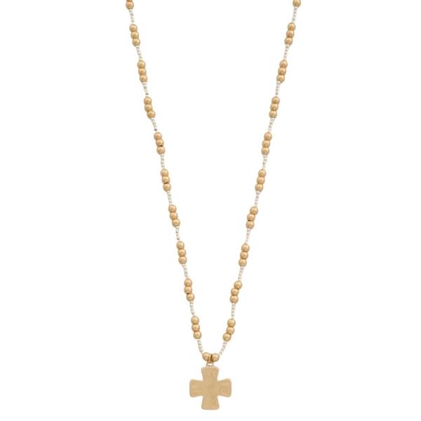 METAL CROSS PENDANT BEADED NECKLACE