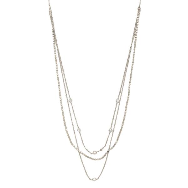 METAL MULTI LAYER CHAIN BEAD LAYERED NECKLACE