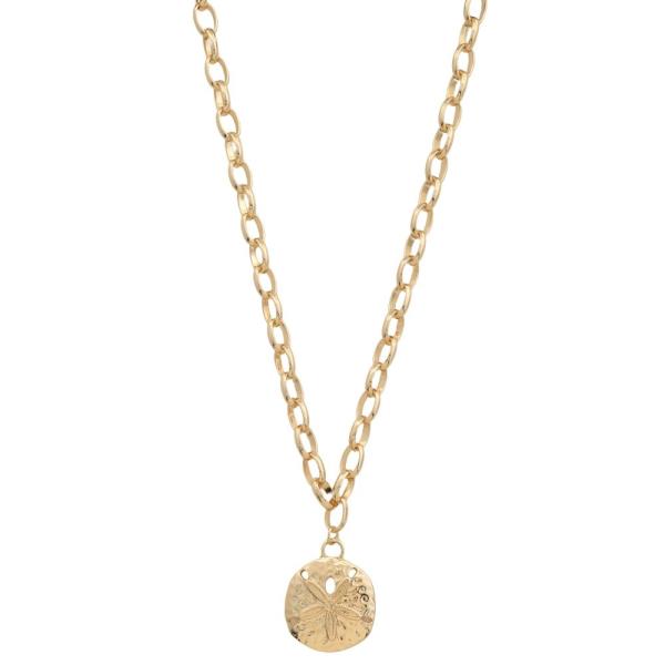 METAL FLOWER ROUND COIN PENDANT NECKLACE