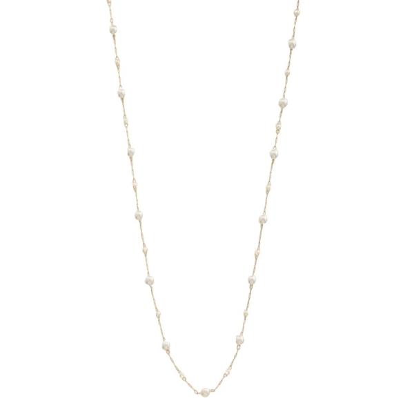 METAL PEARL STATION CHAIN NECKLACE