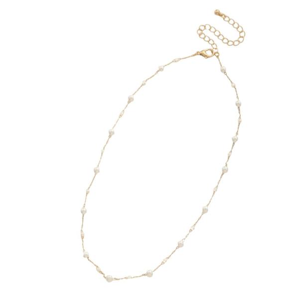 METAL PEARL STATION CHAIN NECKLACE