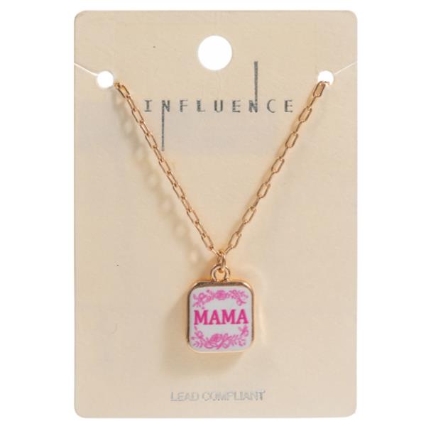 SQUAR SHAPED MAMA PRINTED CHARM SHORT NECKLACE