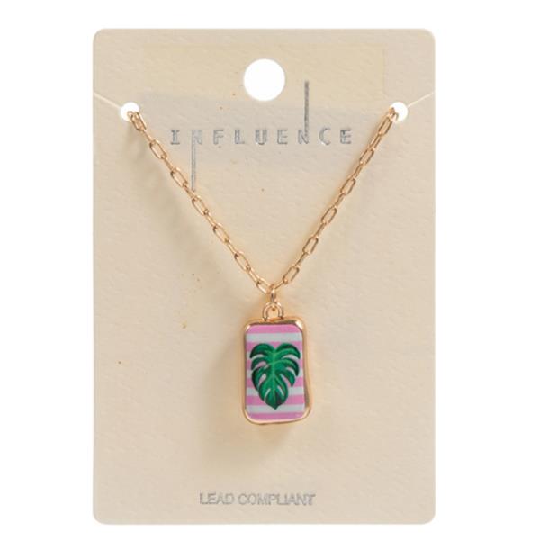 MONSTERA PRINTED RECTANGULAR SHAPE CHARM  SHORT NECKLACE