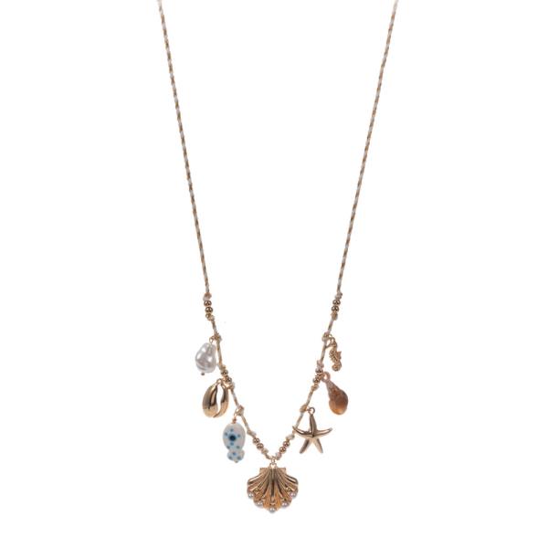 MIXED SHAPED CHARMS W/ ROPE SHORT NECKLACE