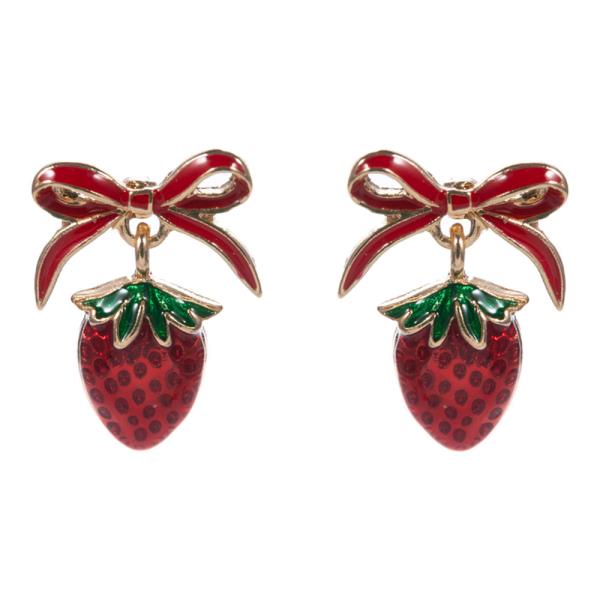 ENAMELED CHERRY W/ ENAMELED BOW  HYPOALLERGENIC EARRINGS