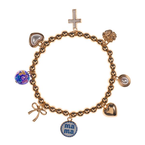 MAMA PRINTED CHARM W/ MIXED CHARMS  STRETCH BRACELET