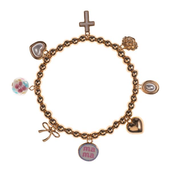 MAMA PRINTED CHARM W/ MIXED CHARMS  STRETCH BRACELET