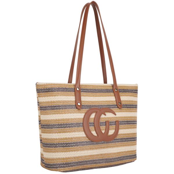 COLORFUL STRIPED STRAW DESIGN TOTE BAG