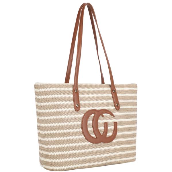 COLORFUL STRIPED STRAW DESIGN TOTE BAG