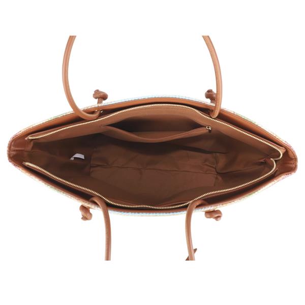 STRIPED STRAW DESIGN CHIC SHOULDER TOTE BAG