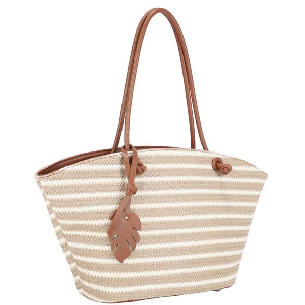 STRIPED STRAW DESIGN CHIC SHOULDER TOTE BAG